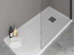 Bac de douche, extra plat, avec rainures pour un espace de séchage, L. 100 à 210 cm x l. 70 à 100 cm Résine anti glissant, finition misse, 10 couleurs, Livraison offerte